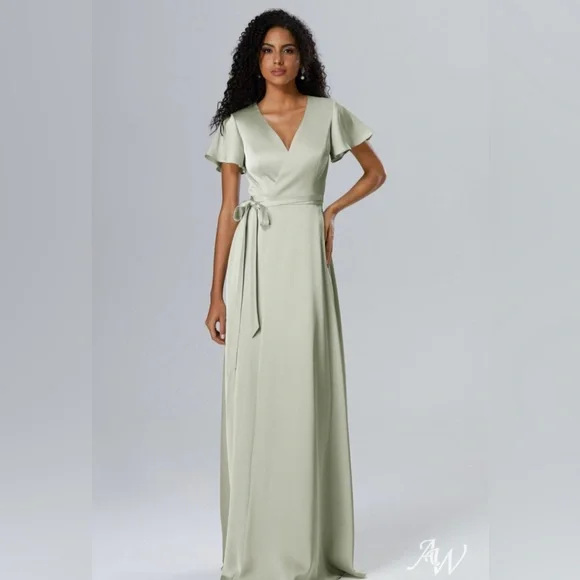 green emerald velvet dress Long Sleeve Long Wedding-Guest Dress 7482 Sage / 2